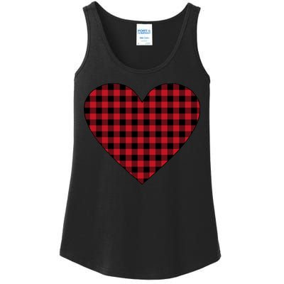 Big Heart Red Plaid Valentines Day Ladies Essential Tank