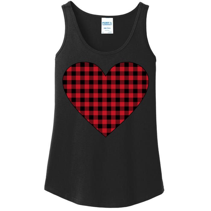 Big Heart Red Plaid Valentines Day Ladies Essential Tank