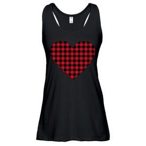 Big Heart Red Plaid Valentines Day Ladies Essential Flowy Tank