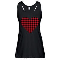 Big Heart Red Plaid Valentines Day Ladies Essential Flowy Tank