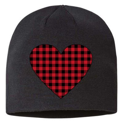 Big Heart Red Plaid Valentines Day Sustainable Beanie