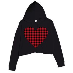 Big Heart Red Plaid Valentines Day Crop Fleece Hoodie