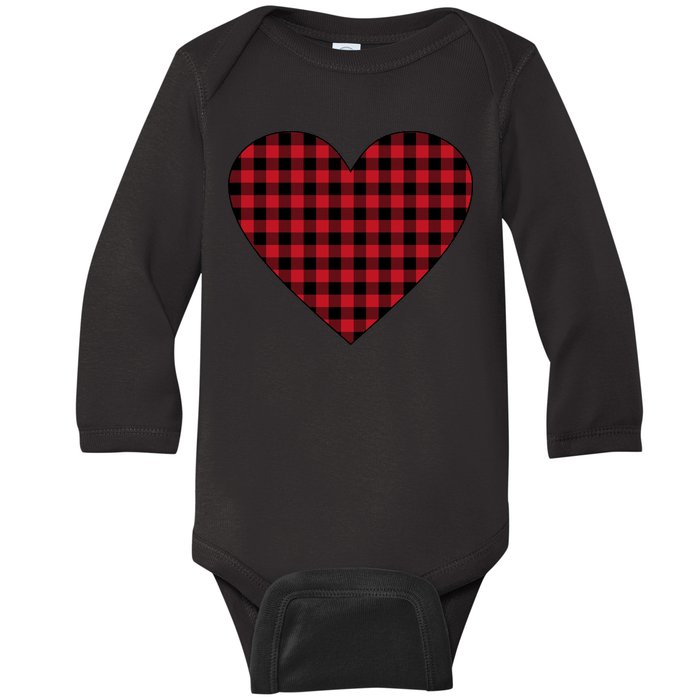 Big Heart Red Plaid Valentines Day Baby Long Sleeve Bodysuit