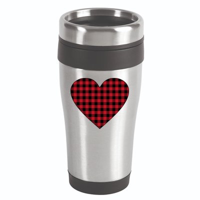 Big Heart Red Plaid Valentines Day 16oz Travel Tumbler