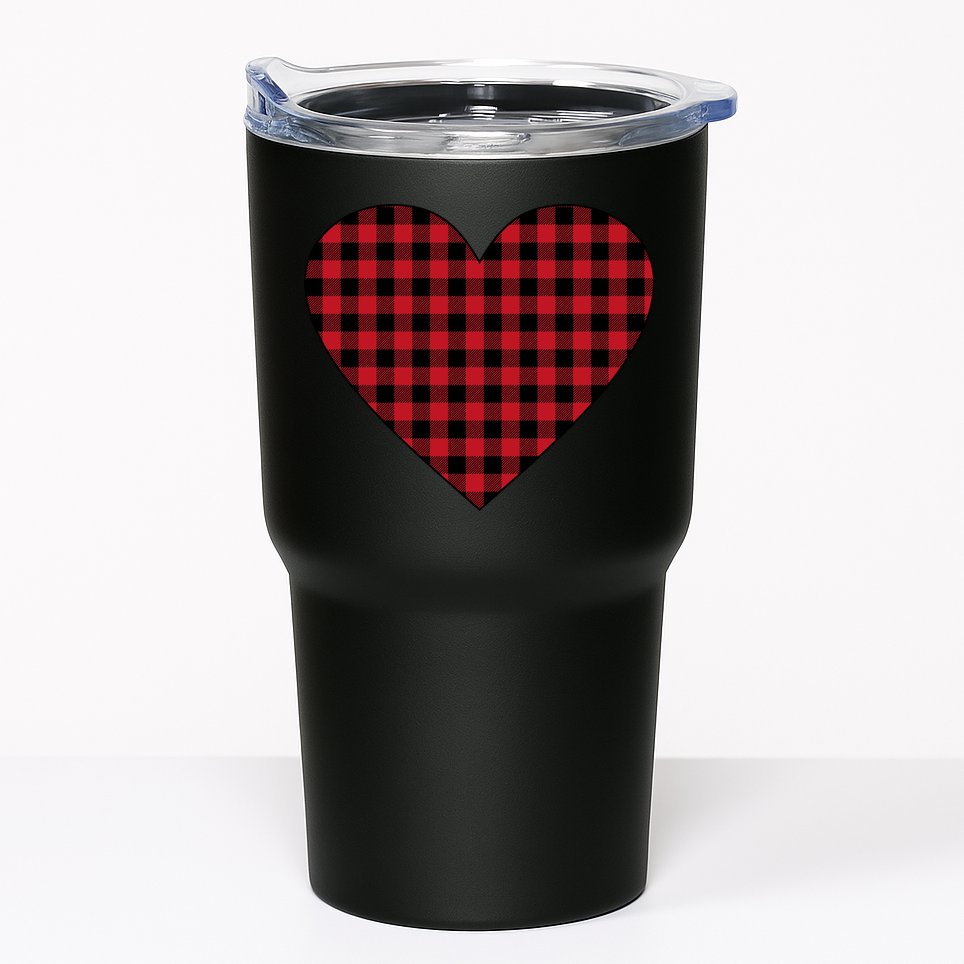 Big Heart Red Plaid Valentines Day Tumbler