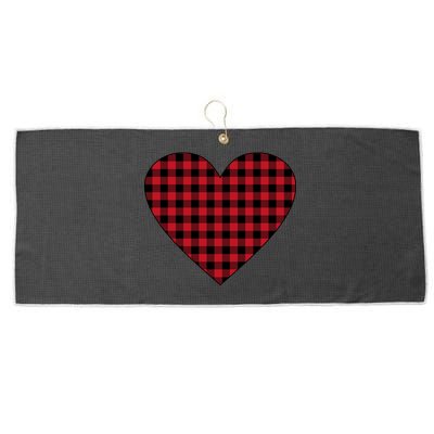 Big Heart Red Plaid Valentines Day Large Microfiber Waffle Golf Towel