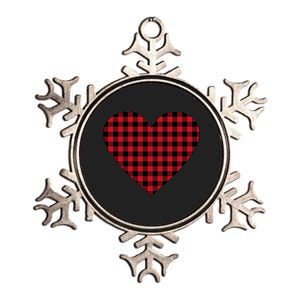 Big Heart Red Plaid Valentines Day Metallic Star Ornament