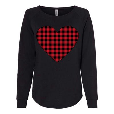 Big Heart Red Plaid Valentines Day Womens California Wash Sweatshirt