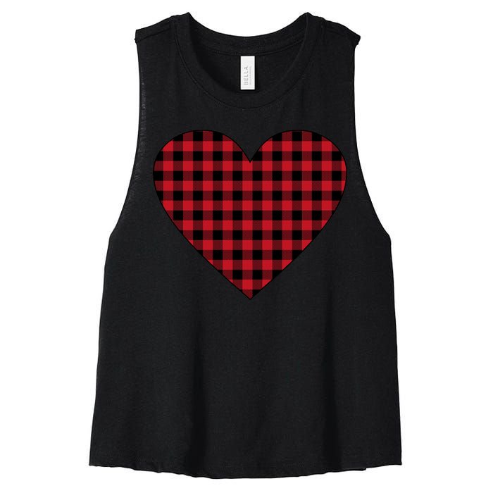 Big Heart Red Plaid Valentines Day Women's Racerback Cropped Tank