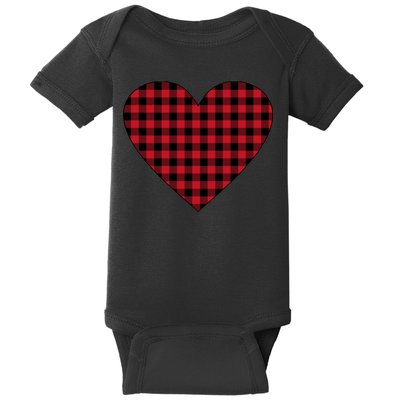 Big Heart Red Plaid Valentines Day Baby Bodysuit