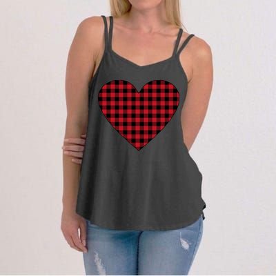 Big Heart Red Plaid Valentines Day Women's Strappy Tank