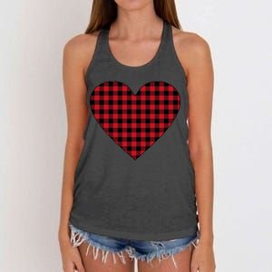 Big Heart Red Plaid Valentines Day Women's Knotted Racerback Tank