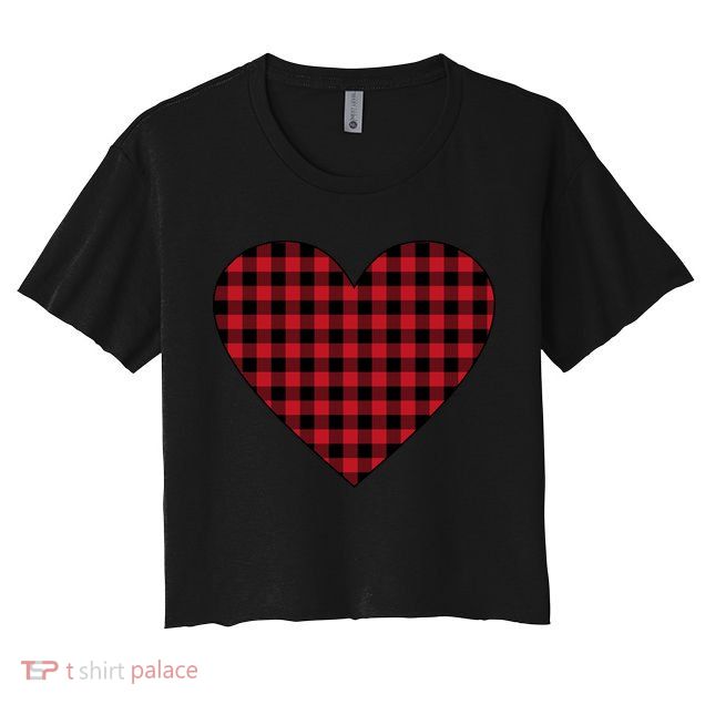Big Heart Red Plaid Valentines Day Crop Top