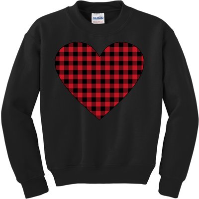 Big Heart Red Plaid Valentines Day Kids Sweatshirt