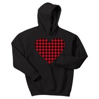 Big Heart Red Plaid Valentines Day Kids Hoodie