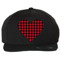 Big Heart Red Plaid Valentines Day Wool Snapback Cap