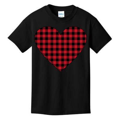 Big Heart Red Plaid Valentines Day Kids T-Shirt