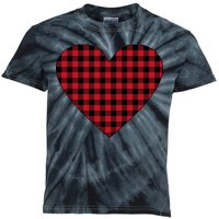 Big Heart Red Plaid Valentines Day Kids Tie-Dye T-Shirt