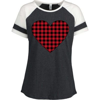 Big Heart Red Plaid Valentines Day Enza Ladies Jersey Colorblock Tee