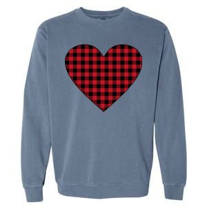 Big Heart Red Plaid Valentines Day Garment-Dyed Sweatshirt