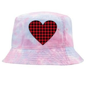 Big Heart Red Plaid Valentines Day Tie-Dyed Bucket Hat