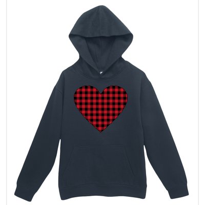 Big Heart Red Plaid Valentines Day Urban Pullover Hoodie