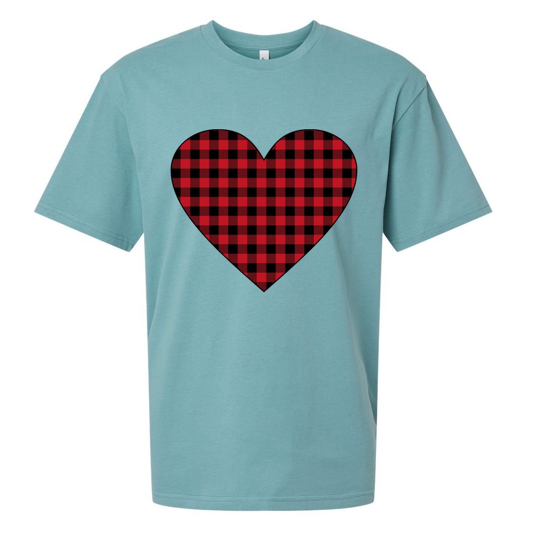 Big Heart Red Plaid Valentines Day Sueded Cloud Jersey T-Shirt