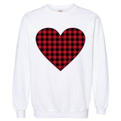 Big Heart Red Plaid Valentines Day Garment-Dyed Sweatshirt