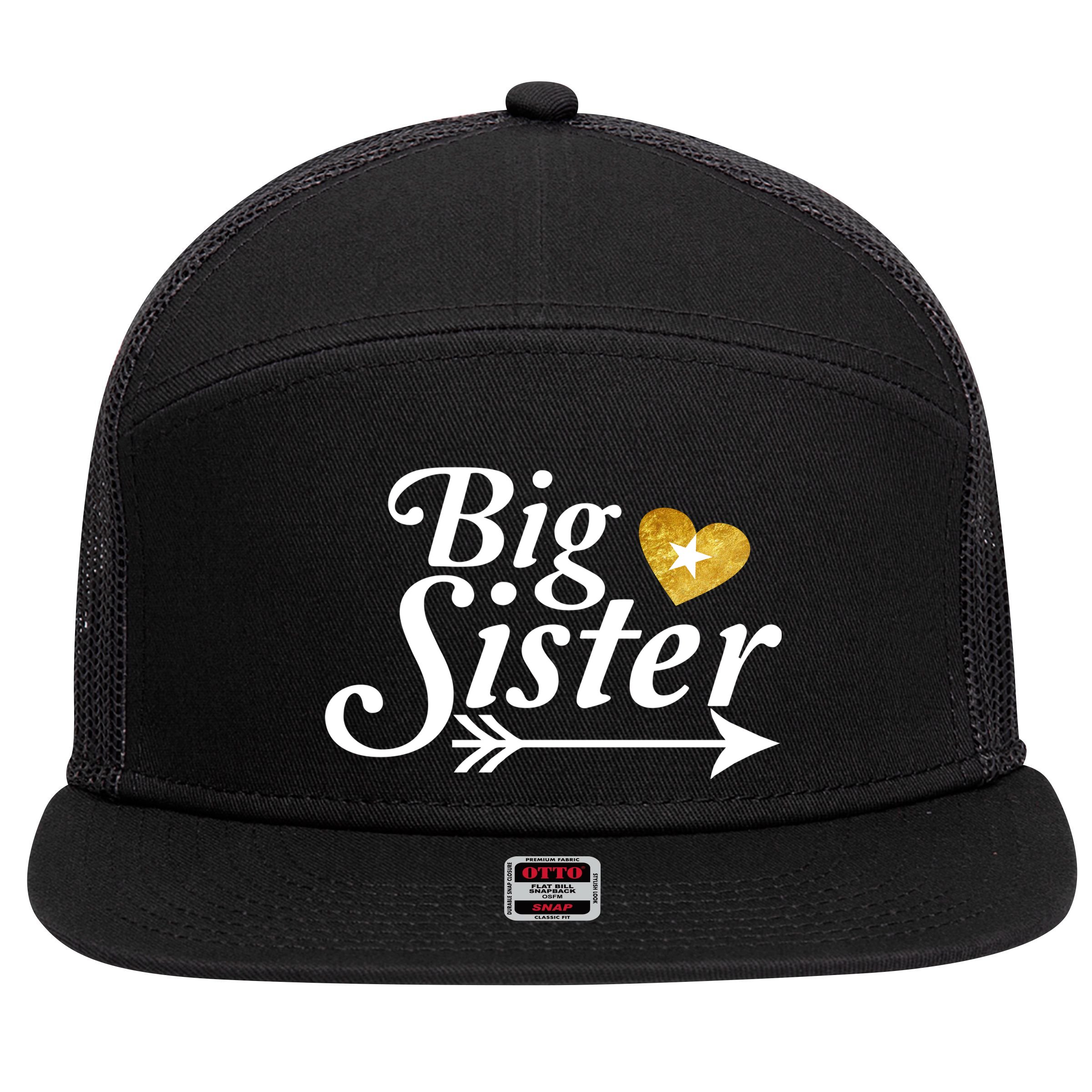 Big Sister Arrow Gold Heart 7 Panel Mesh Trucker Snapback Hat
