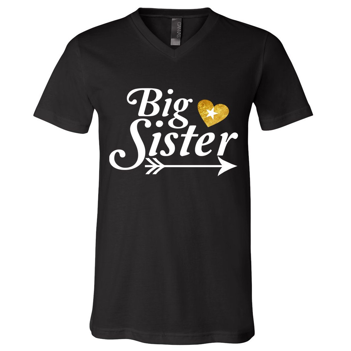 Big Sister Arrow Gold Heart V-Neck T-Shirt