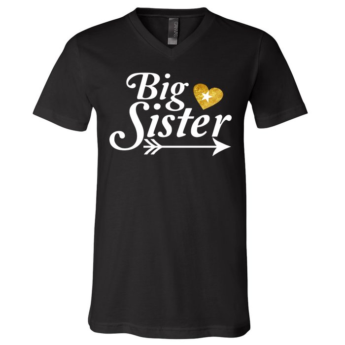 Big Sister Arrow Gold Heart V-Neck T-Shirt