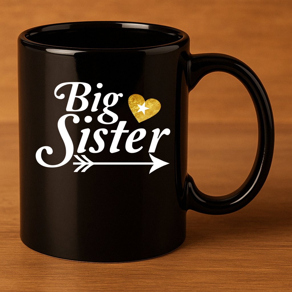 Big Sister Arrow Gold Heart 11oz C Handle Ceramic Mug