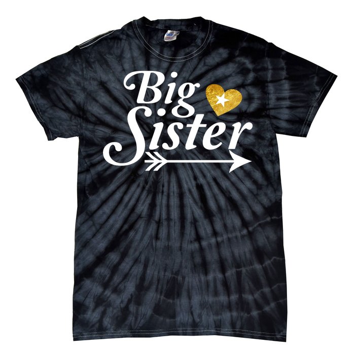 Big Sister Arrow Gold Heart Tie-Dye T-Shirt