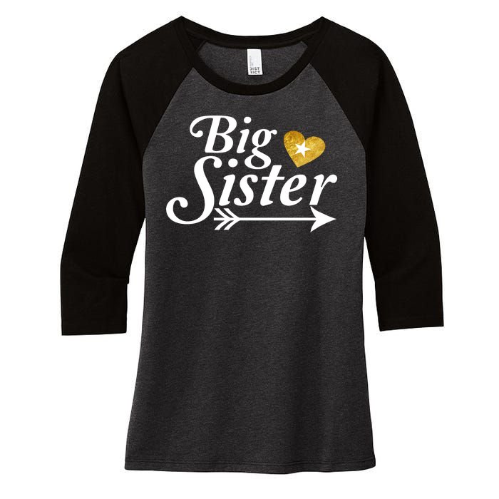 Big Sister Arrow Gold Heart Women's Tri-Blend 3/4-Sleeve Raglan Shirt