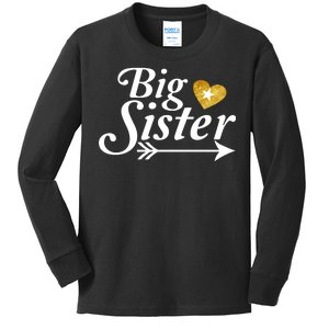 Big Sister Arrow Gold Heart Kids Long Sleeve Shirt