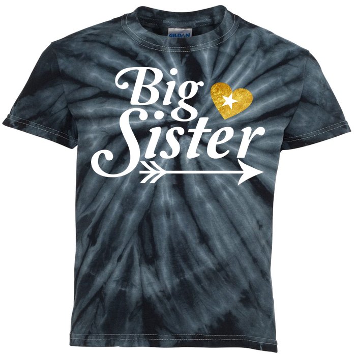 Big Sister Arrow Gold Heart Kids Tie-Dye T-Shirt