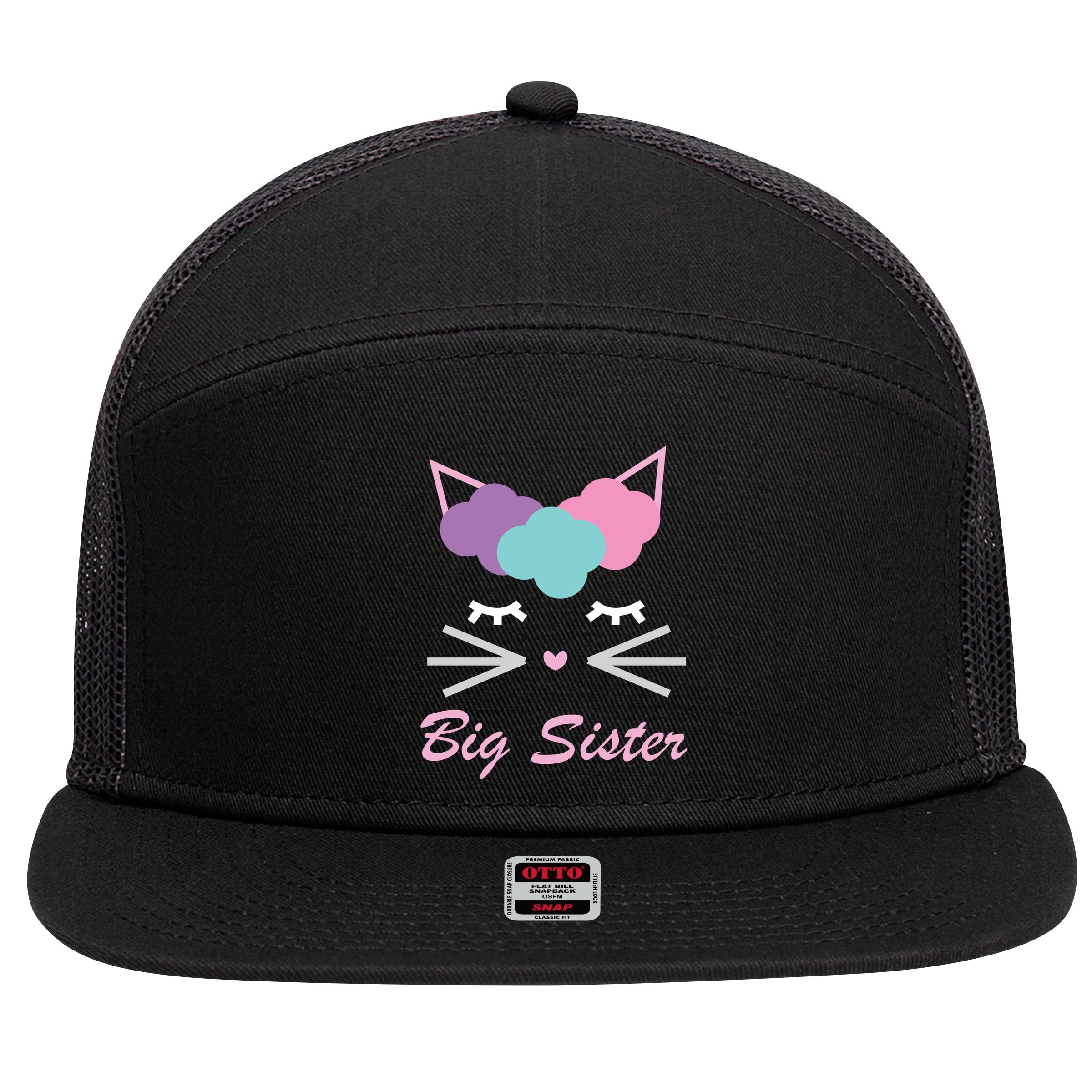 Big Sister Cute Cat 7 Panel Mesh Trucker Snapback Hat
