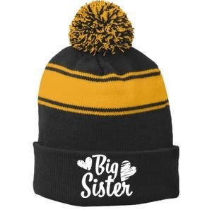 Big Sister Cute Logo Stripe Pom Pom Beanie