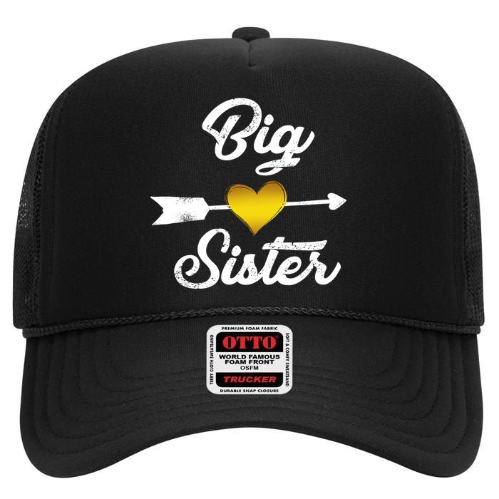 Big Sister Golden Arrow Heart High Crown Mesh Back Trucker Hat