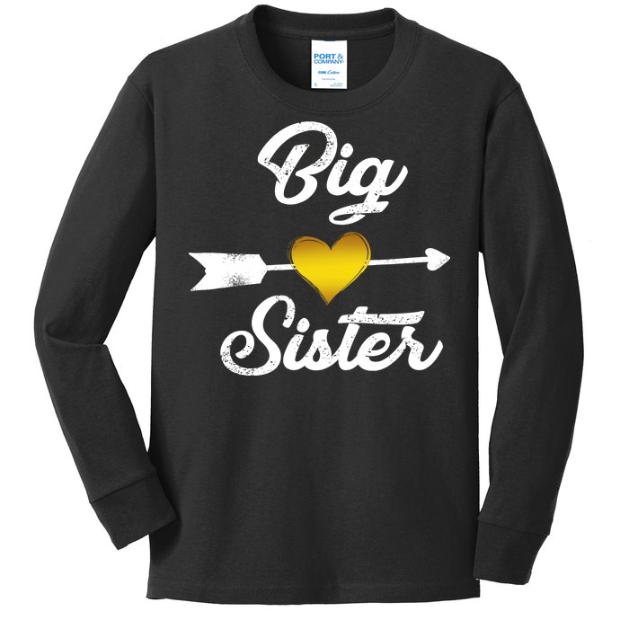 Big Sister Golden Arrow Heart Kids Long Sleeve Shirt