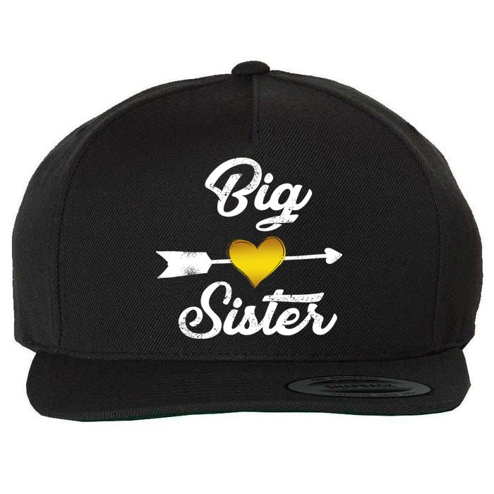 Big Sister Golden Arrow Heart Wool Snapback Cap