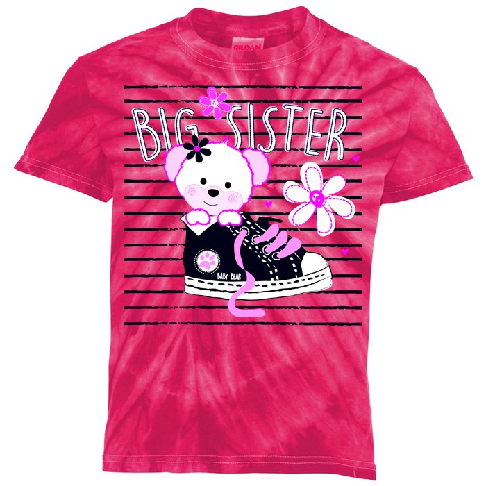 Big Sister Teddy Bear Kids Tie-Dye T-Shirt