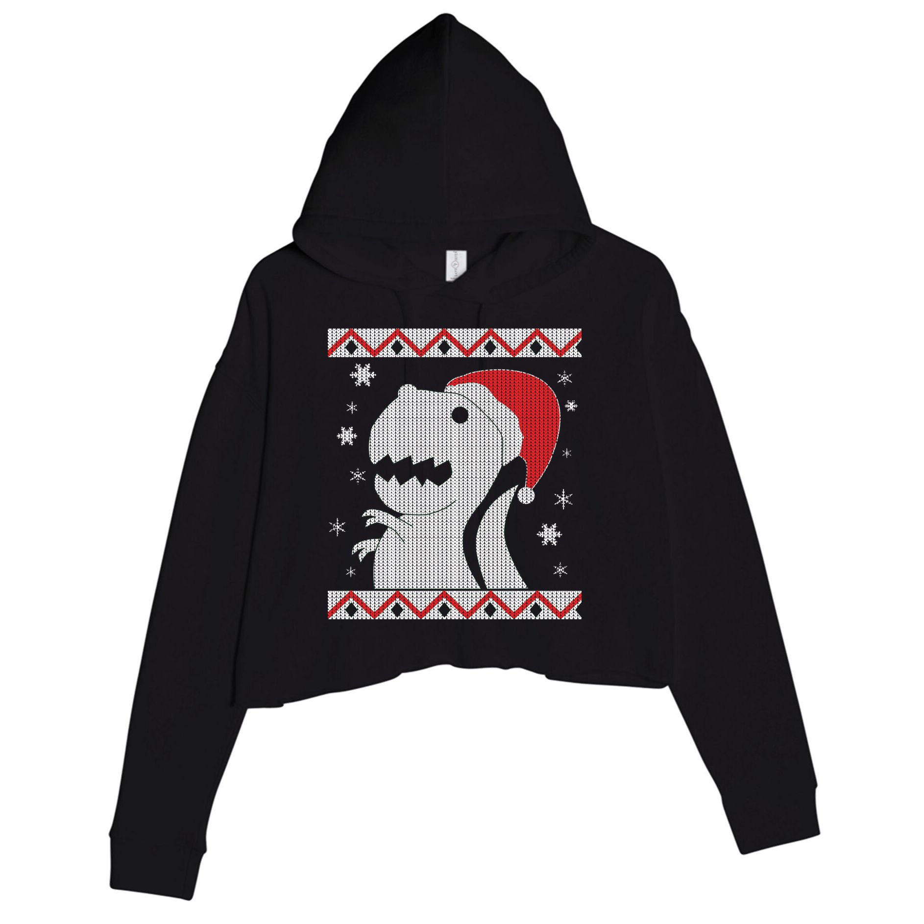 Big T-Rex Ugly Christmas Crop Fleece Hoodie