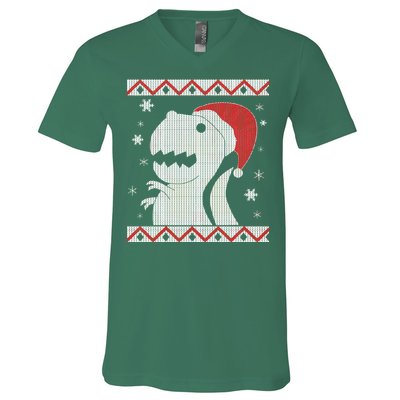 Big T-Rex Ugly Christmas V-Neck T-Shirt