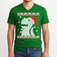 Big T-Rex Ugly Christmas V-Neck T-Shirt