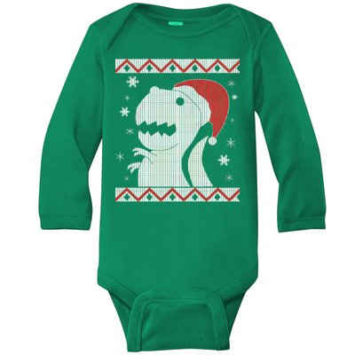 Big T-Rex Ugly Christmas Baby Long Sleeve Bodysuit