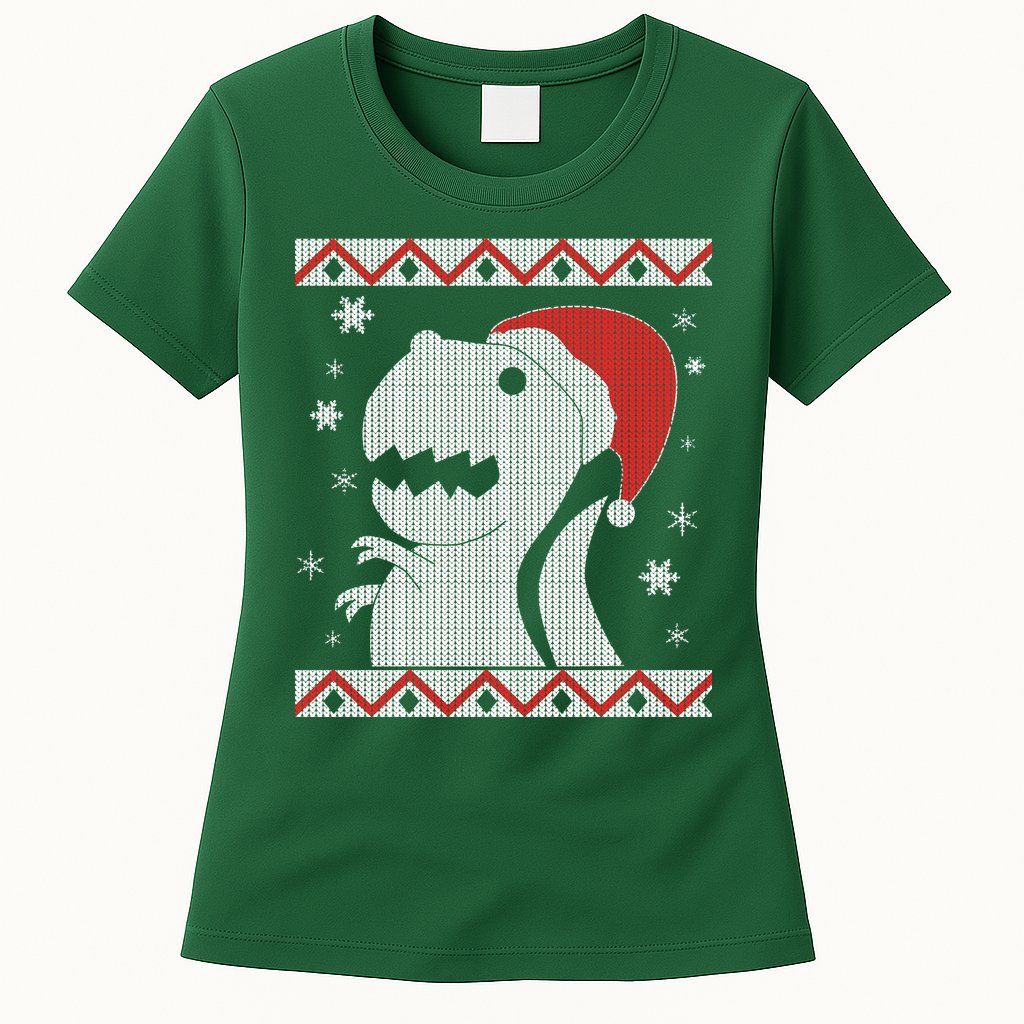 Big T-Rex Ugly Christmas Womens T-Shirt
