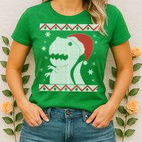 Big T-Rex Ugly Christmas Womens T-Shirt
