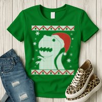 Big T-Rex Ugly Christmas Womens T-Shirt