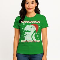 Big T-Rex Ugly Christmas Womens T-Shirt